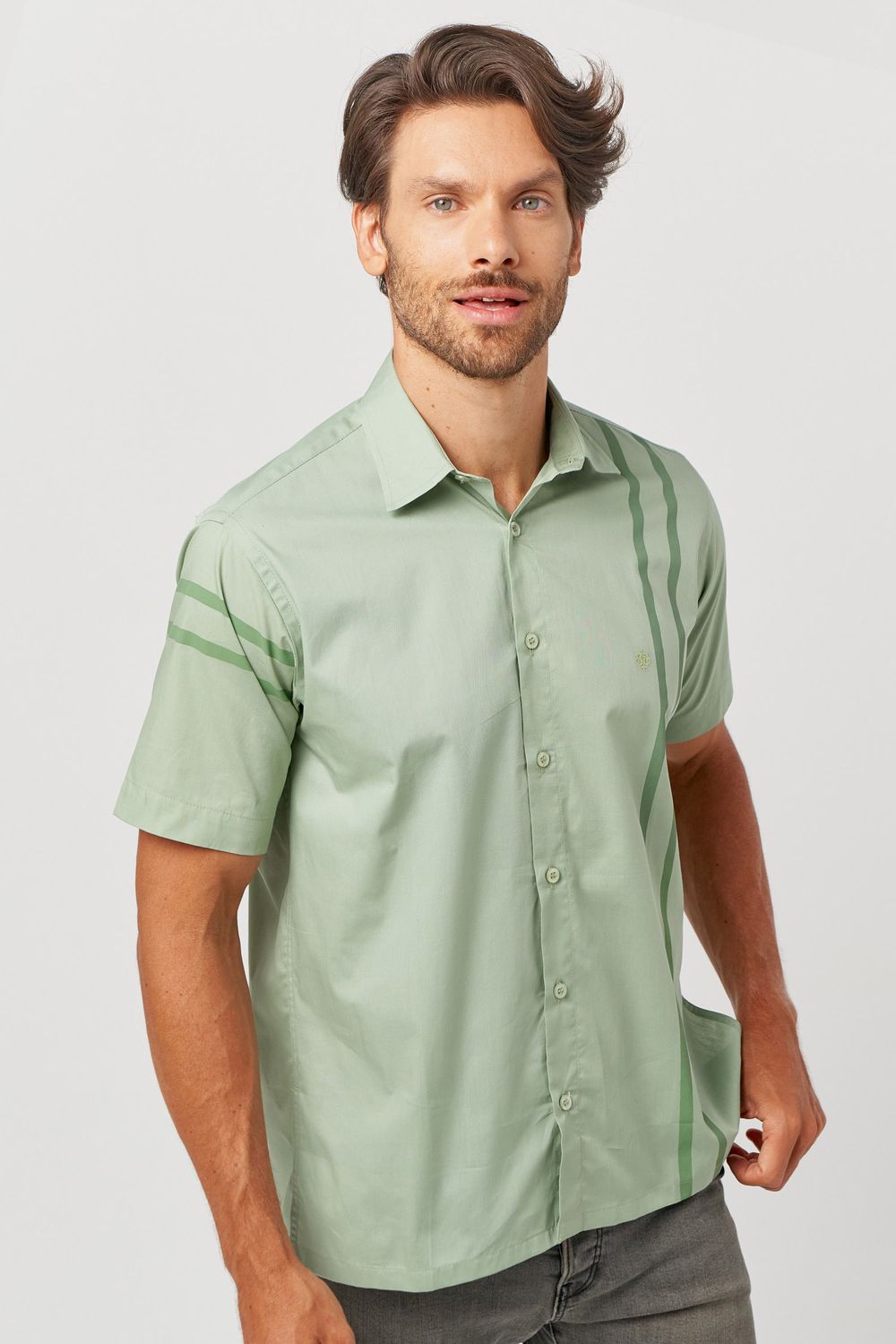 Camisa Estampada Algodão Fio 50 Verde 40010211