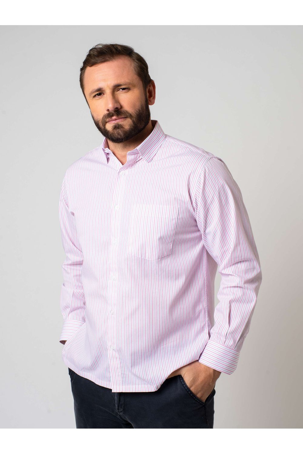 Camisa Listrada Algodão Fio 60 Rosa