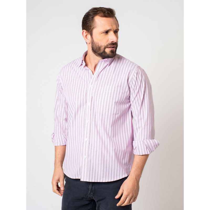 Camisa Listrada Algodão Fio 60 Lilás