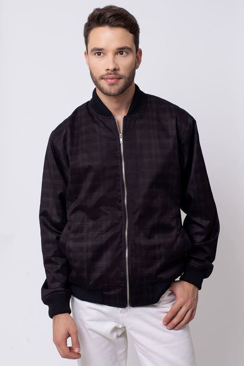 Jaqueta Bomber Estampada Preto