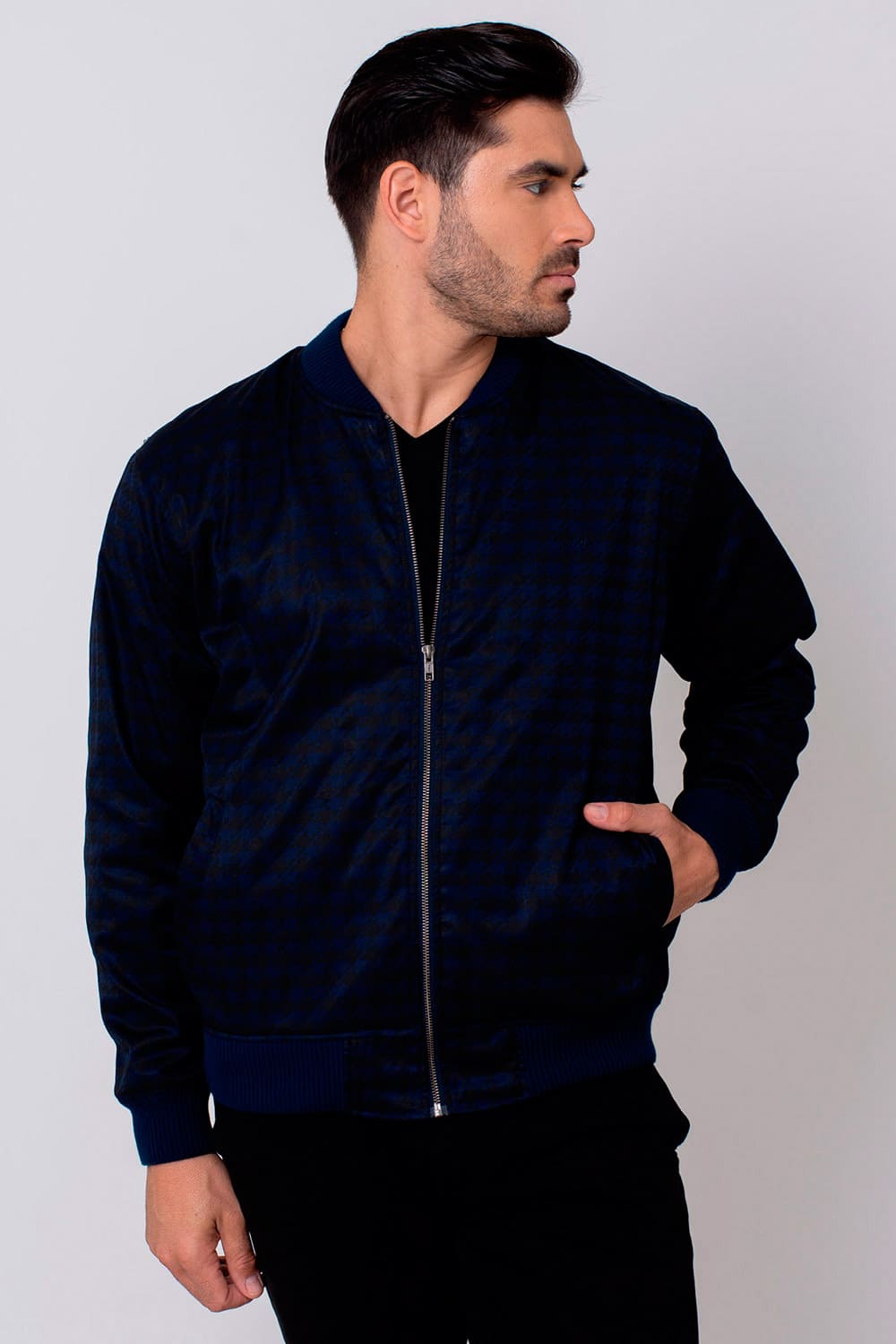 Jaqueta Bomber Estampada Xadrez