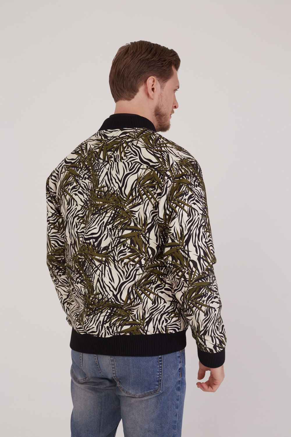 Jaqueta Bomber Estampada Verde Escuro