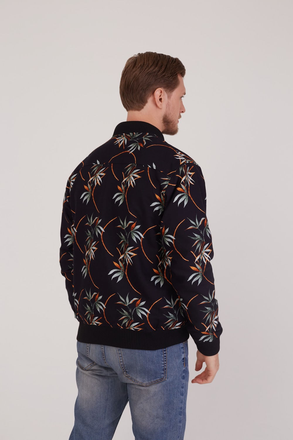 Jaqueta Bomber Estampada Preto