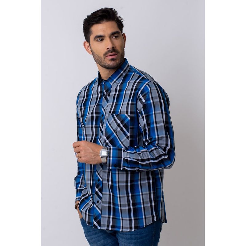 Camisa Xadrez Algodão Fio 50 Azul Escuro