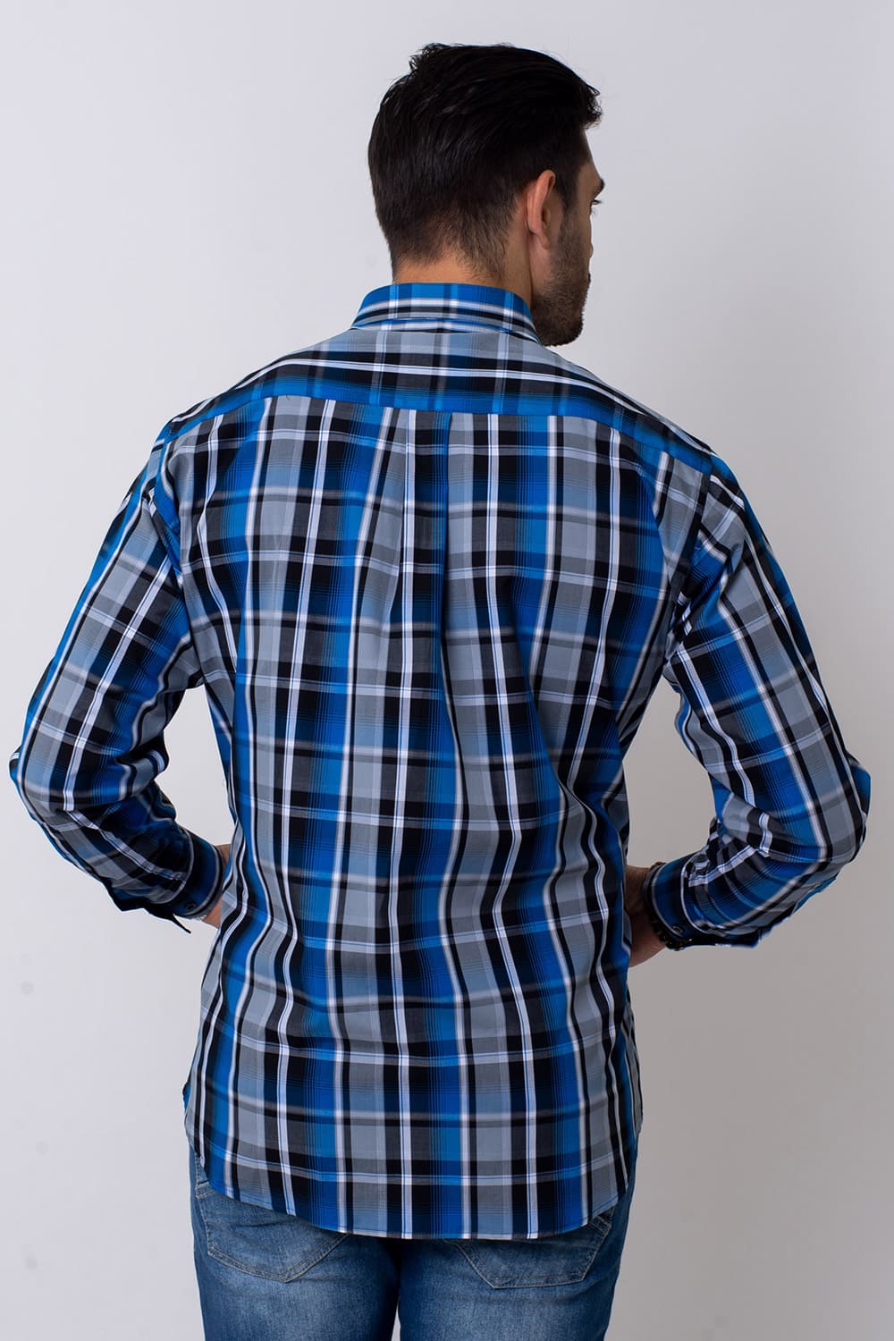 Camisa Xadrez Algodão Fio 50 Azul Escuro