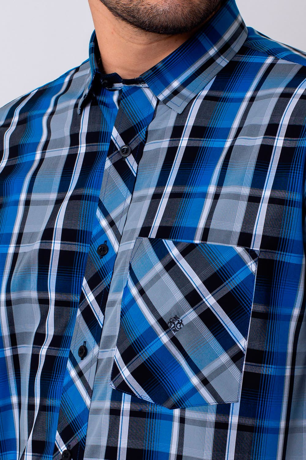 Camisa Regular em Algodão com Estampa Xadrez Vichy Azul