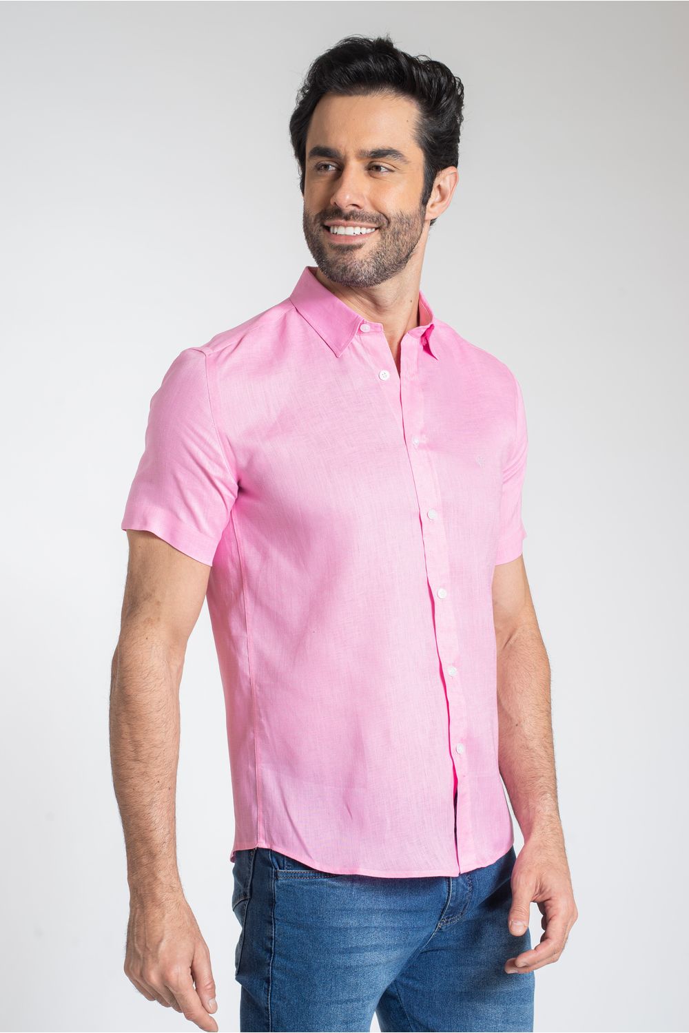 Camisa Slim Puro Linho Rosa