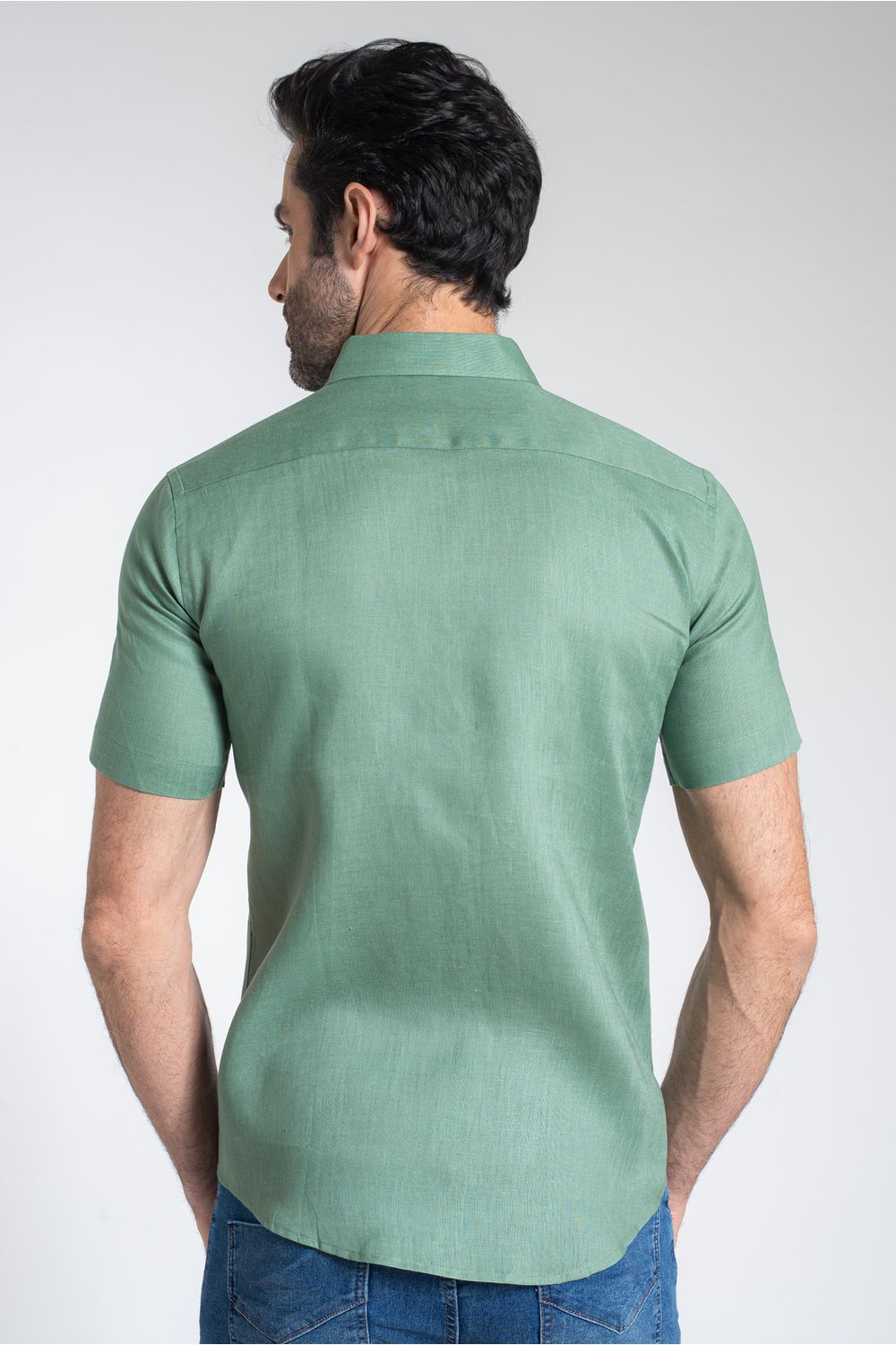 Camisa Slim Puro Linho Verde Escuro