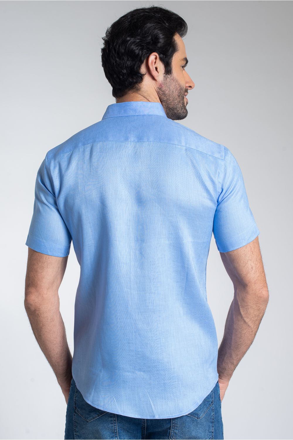 Camisa Slim Puro Linho Azul
