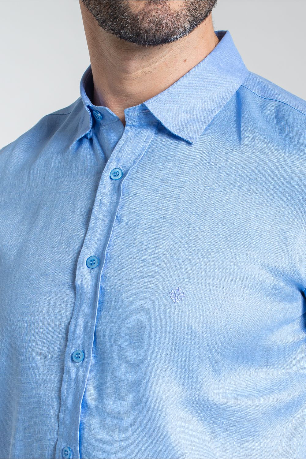 Camisa Slim Puro Linho Azul