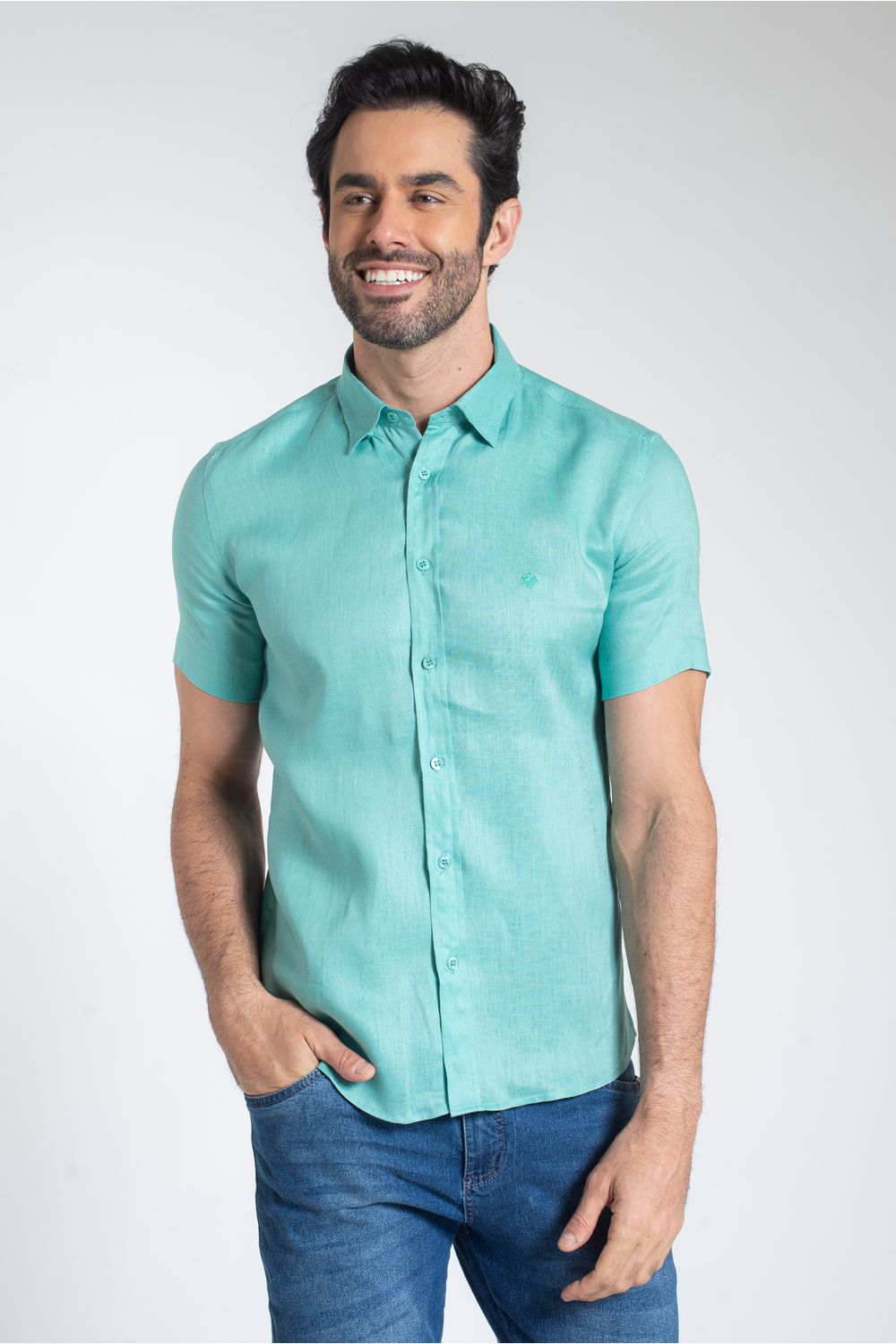 Camisa Slim Puro Linho Verde
