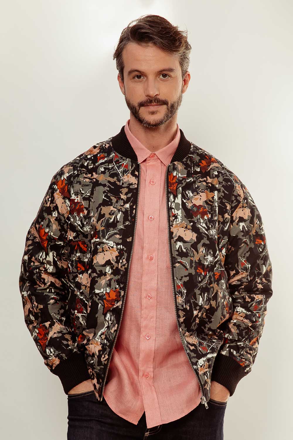 Jaqueta Bomber Estampada Verde Escuro