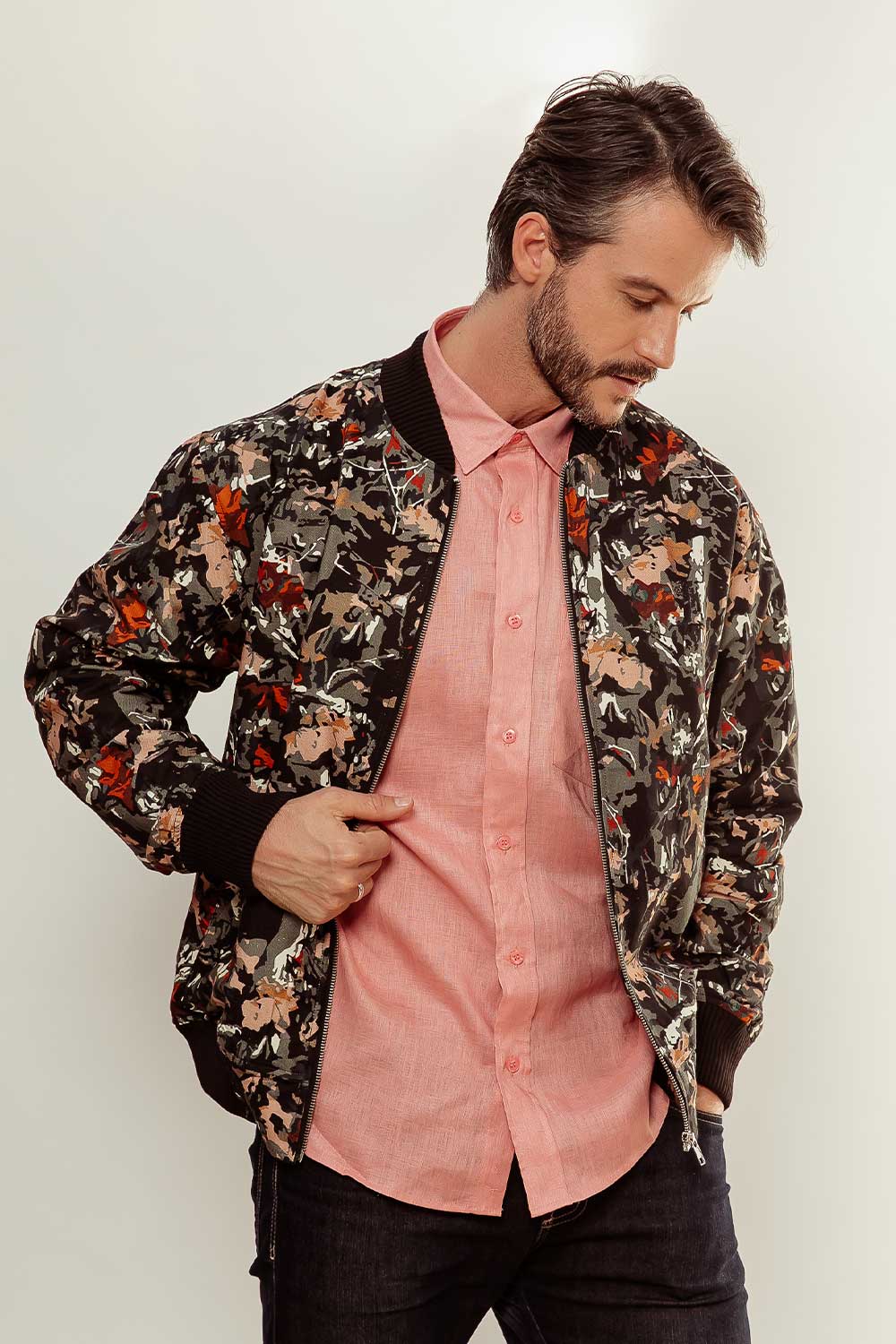 Jaqueta Bomber Estampada Verde Escuro