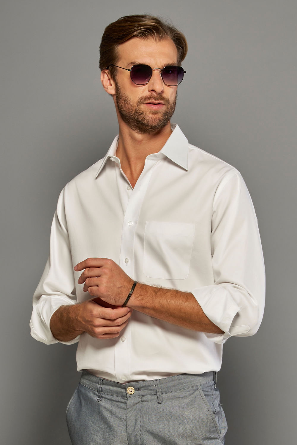 Camisa Social Maquinetada Algodão Fio 60 Branco