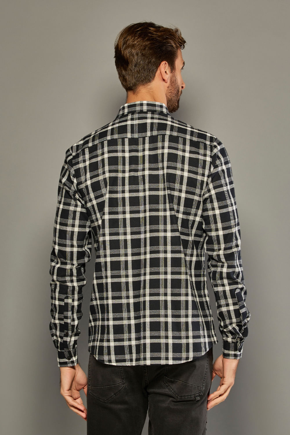 Camisa Xadrez em Flanela Slim ML Preto