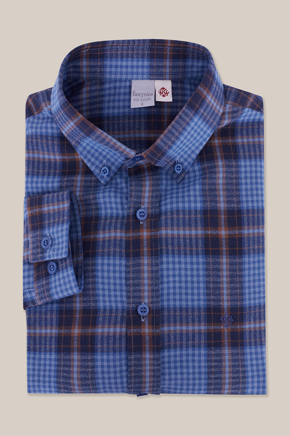 Camisa Xadrez em Flanela Slim ML Azul