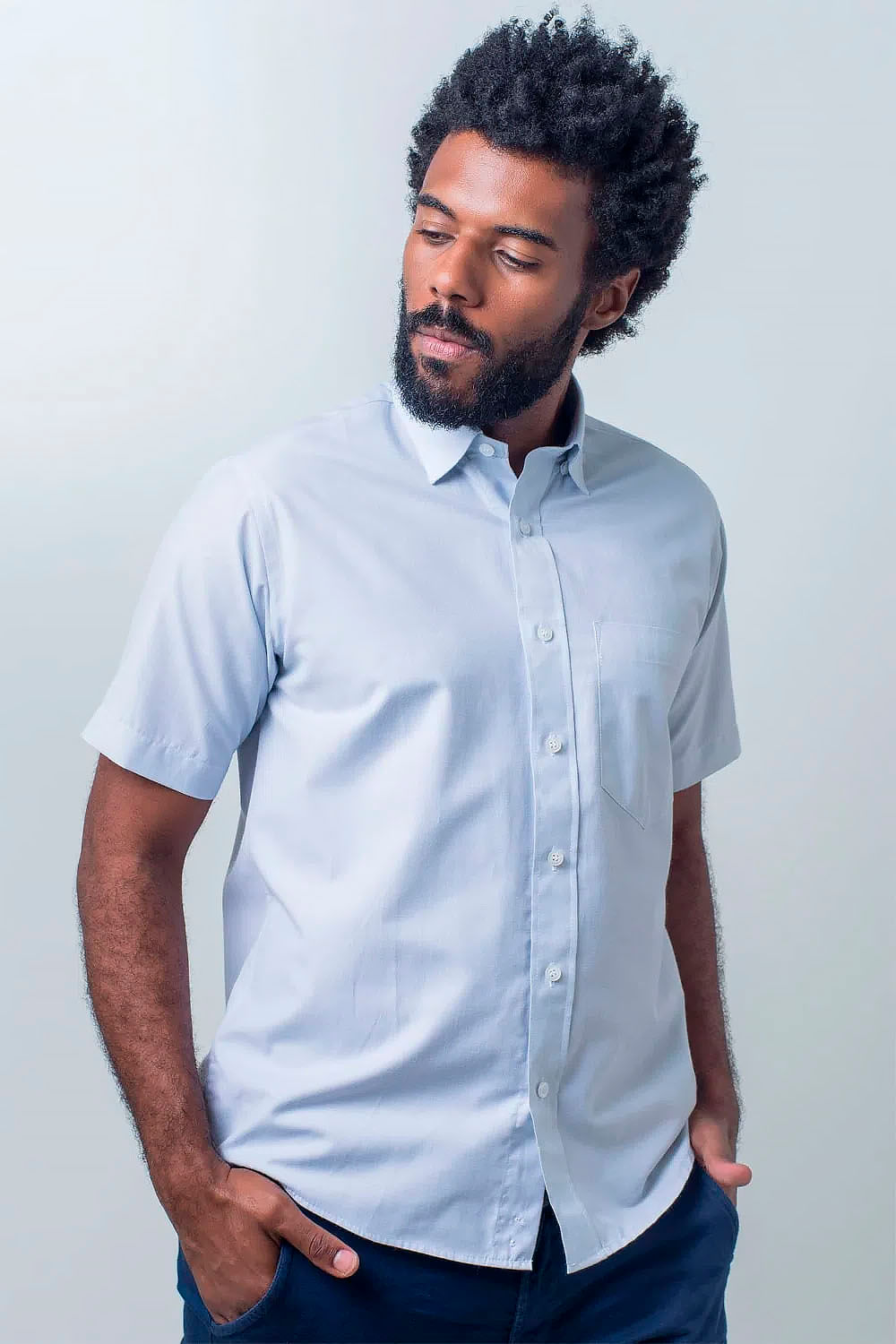 Camisa Algodão Misto Fil-a-Fil MC Cinza