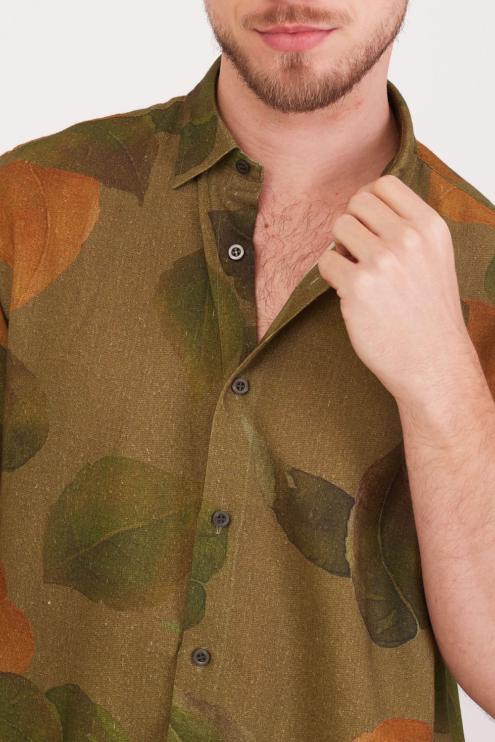 Camisa Estampada Linho c/ Modal MC Verde Escuro