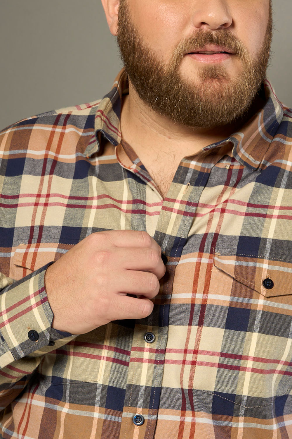 Camisa Xadrez em Flanela ML Azul Escuro