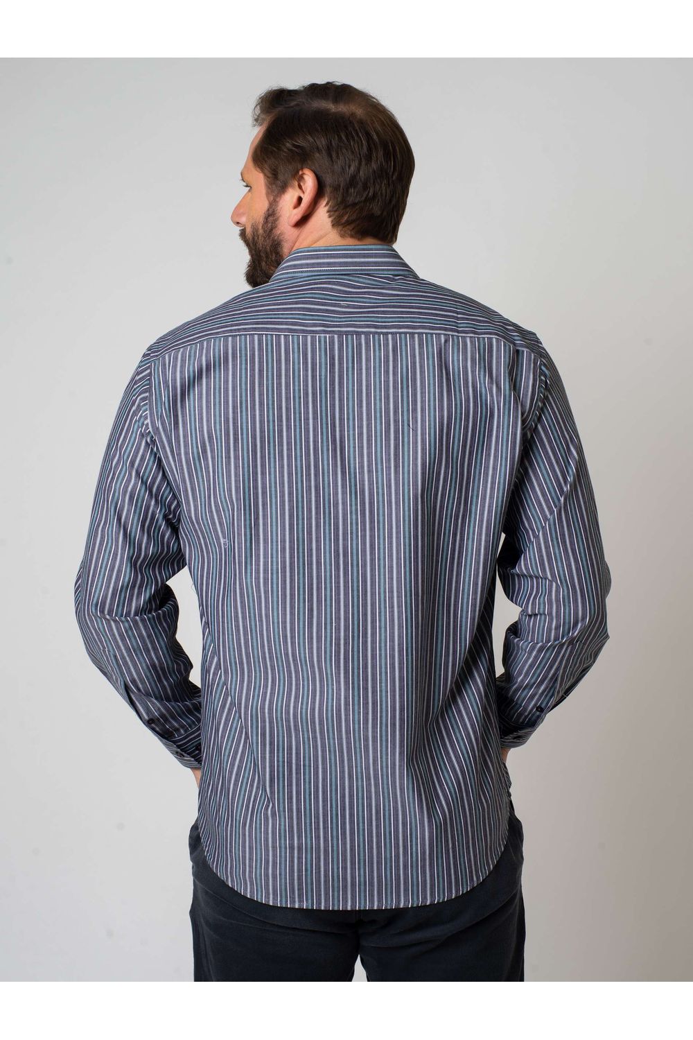 Camisa Listrada Algodão ML Grafite