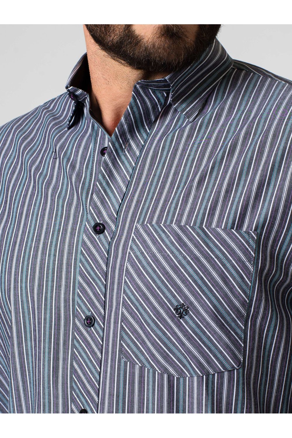 Camisa Listrada Algodão ML Grafite