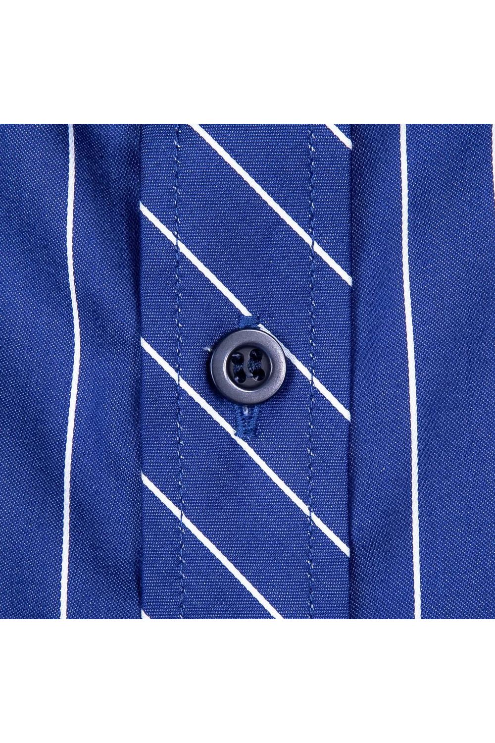 Camisa Slim Listrada Algodão Fio 80 ML Azul Escuro