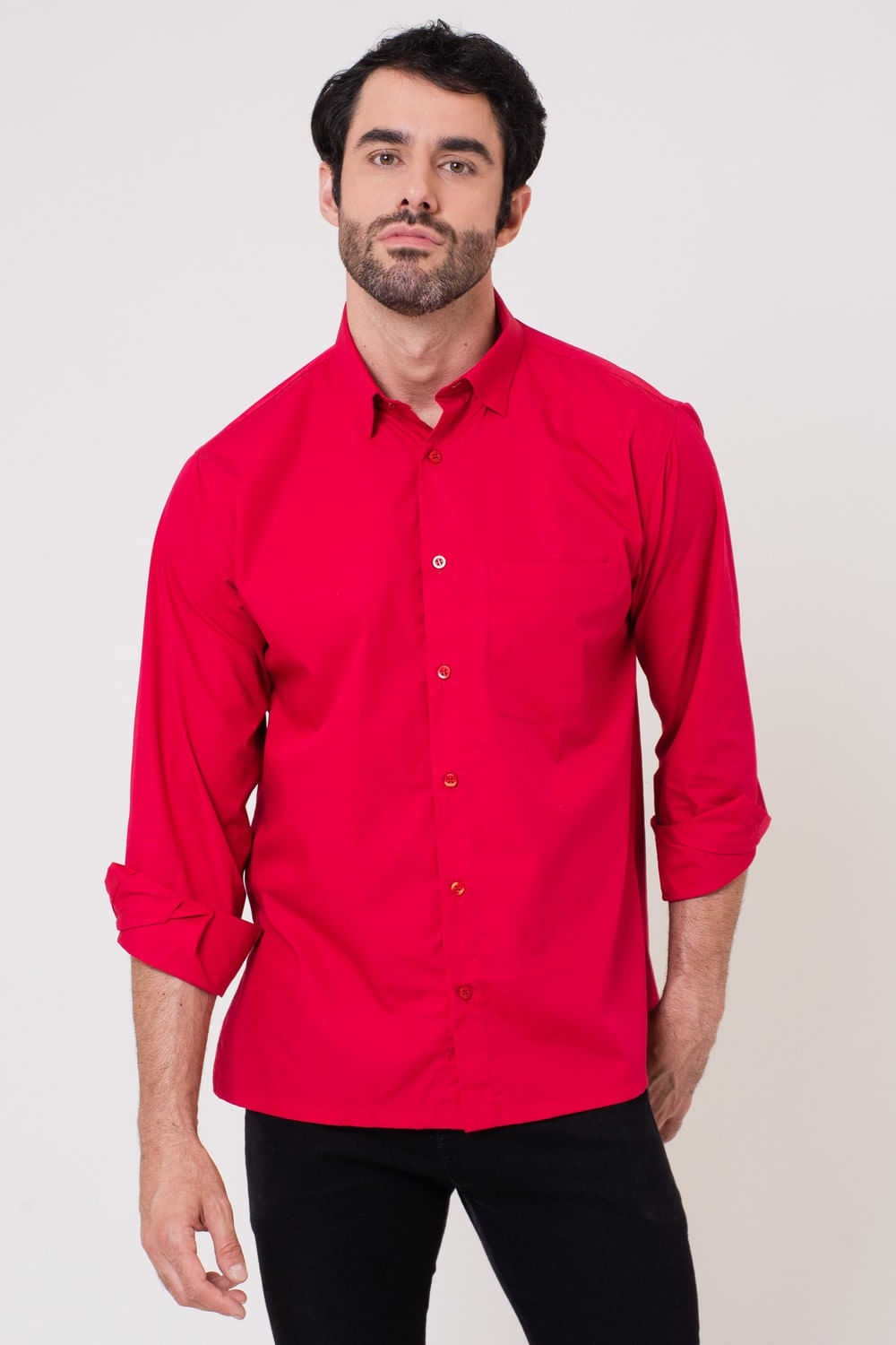 Camisa Barra Reta Algodão Fio 60 ML Vermelho