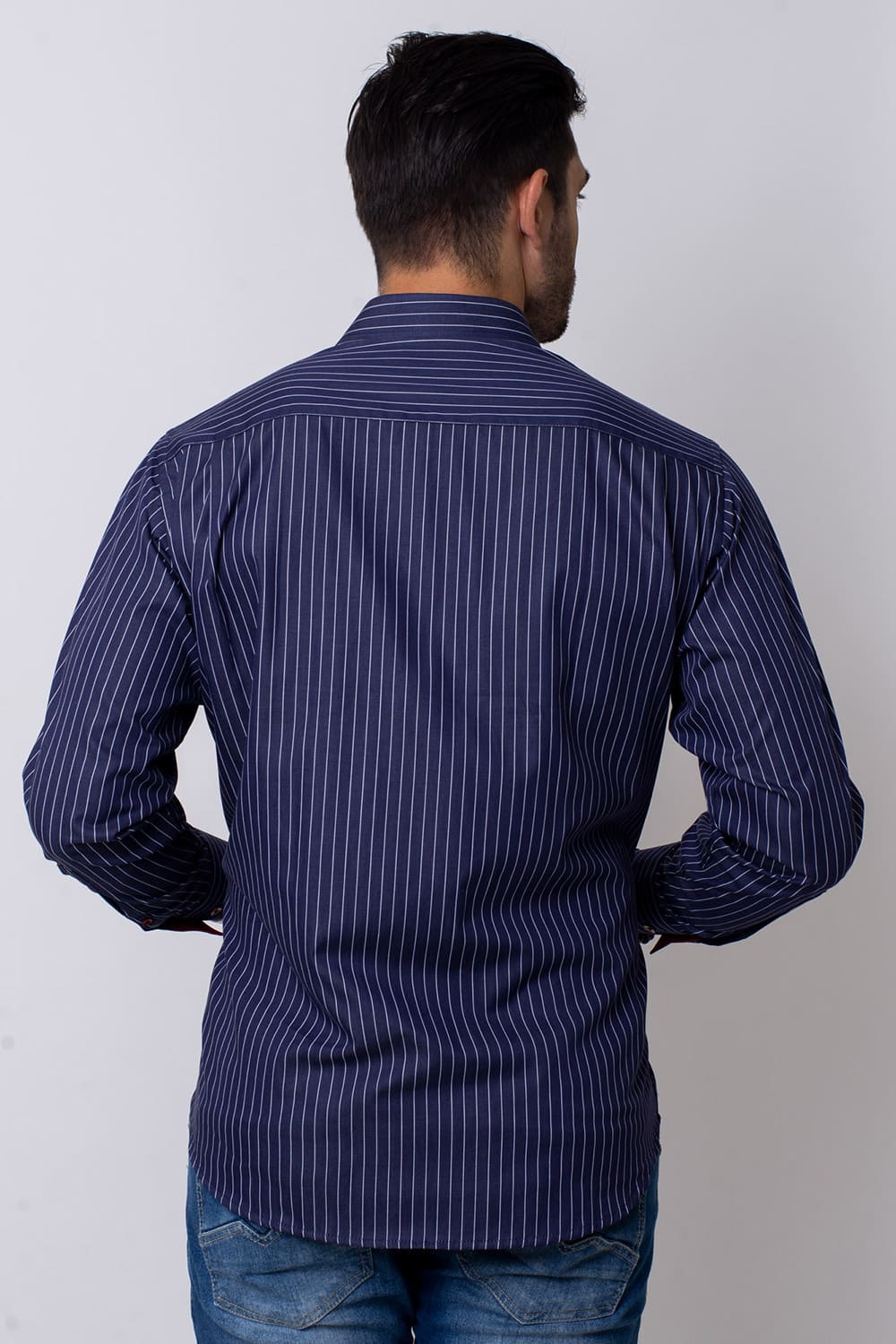 Camisa Listrada Algodão Fio 80 ML Azul Escuro