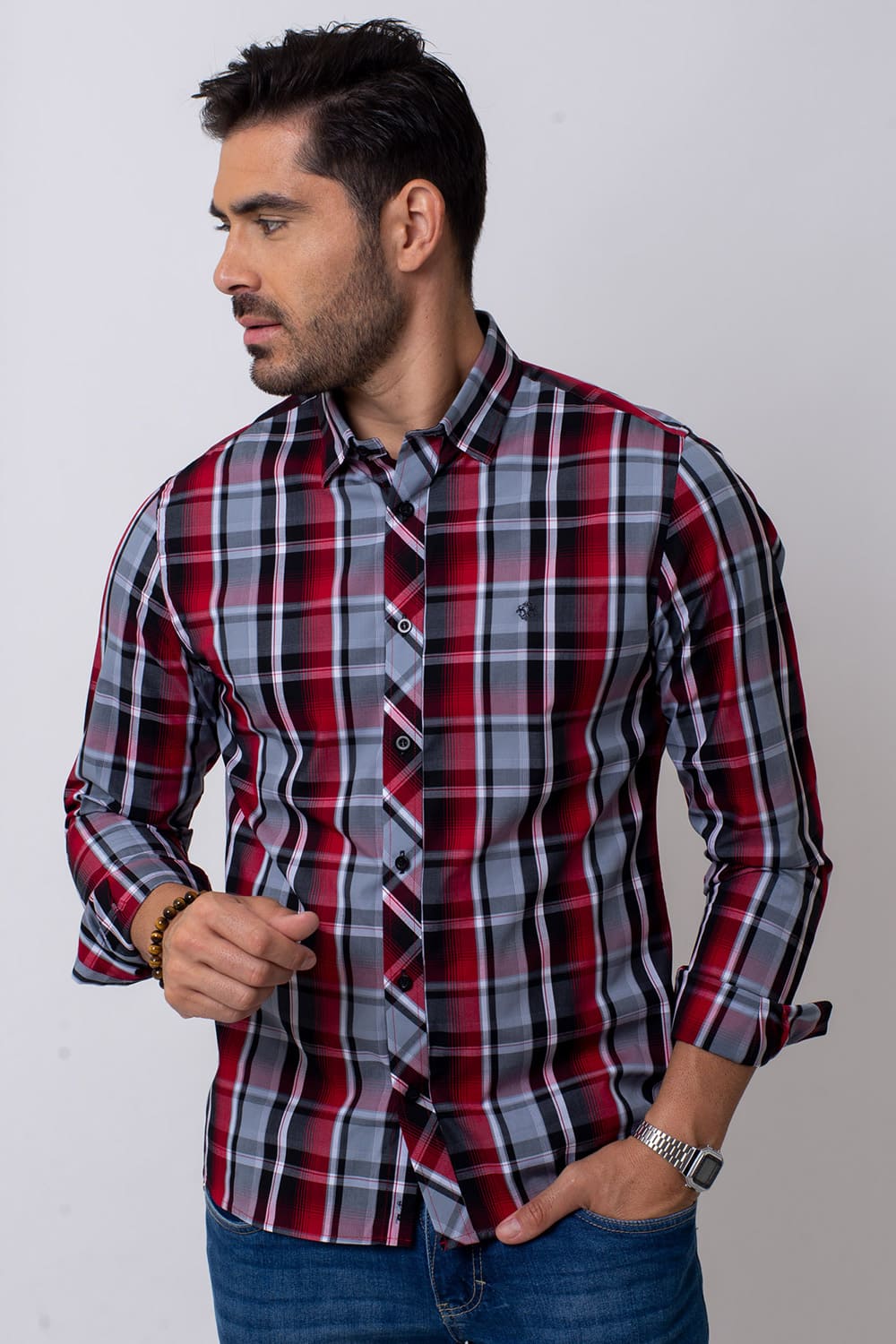 Camisa Slim Xadrez Algodão ML Vermelho