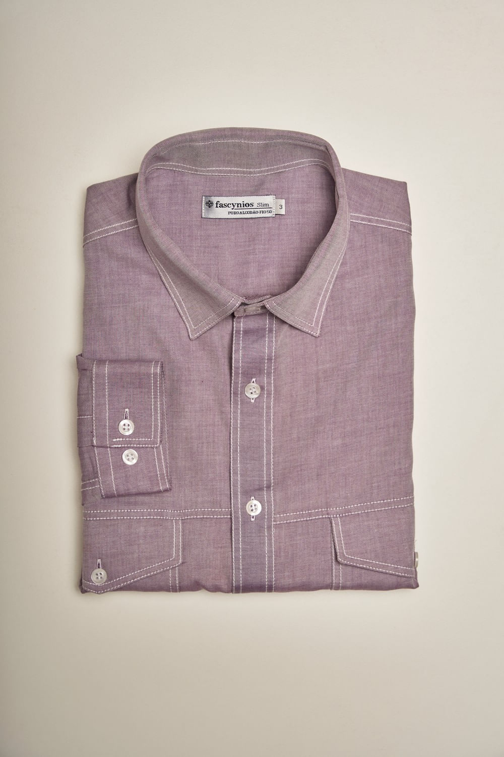 Camisa Slim Algodão ML Lilás