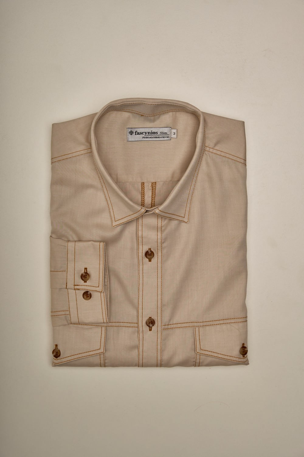 Camisa Slim Algodão ML Creme