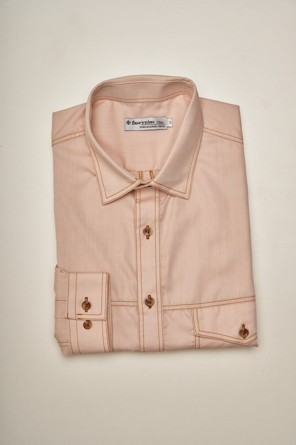 Camisa Slim Algodão ML Cinza