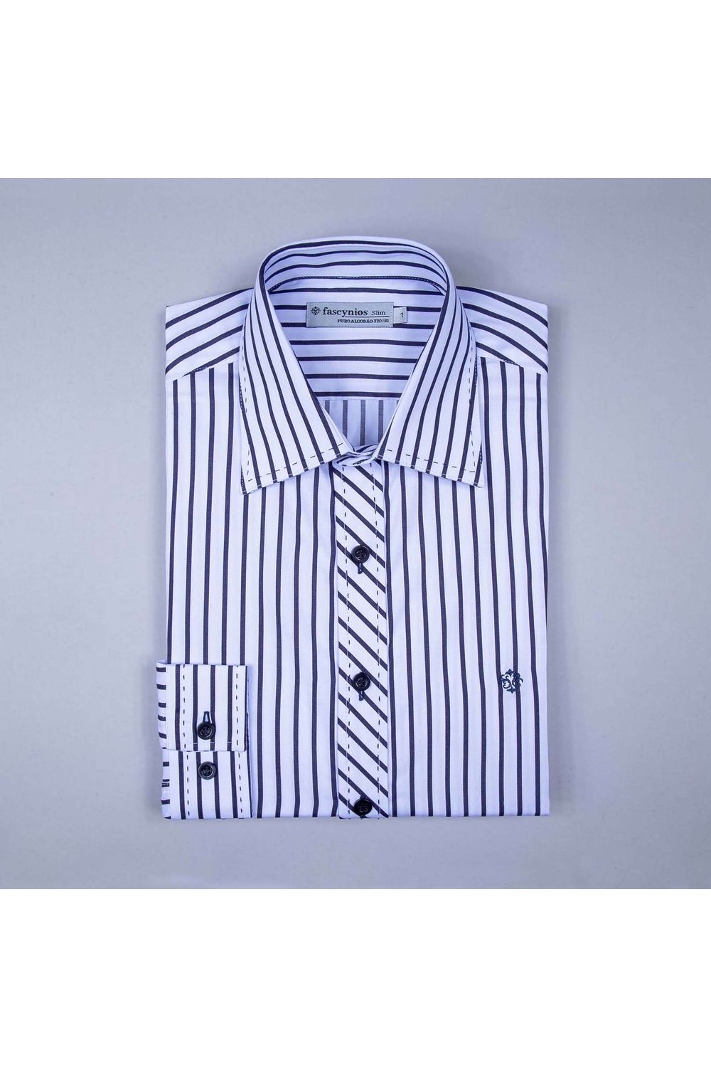 Camisa Slim Listrada Algodão Fio 80 ML Branco