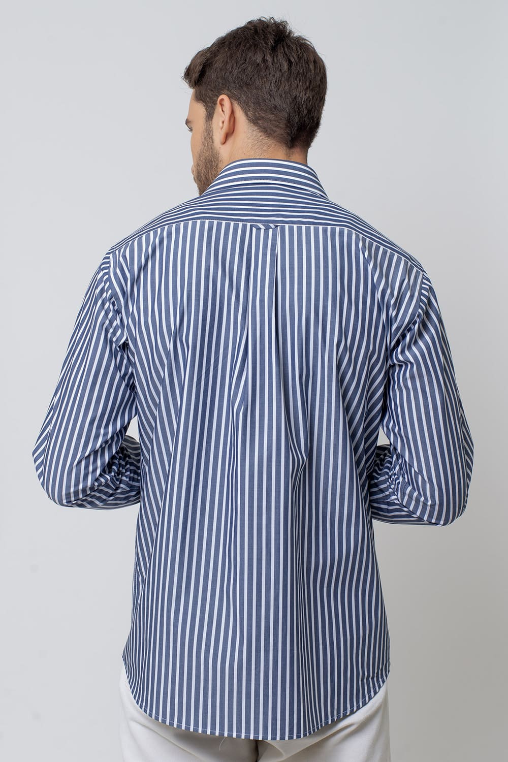 Camisa Listrada Algodão Fio 80 ML Azul Escuro