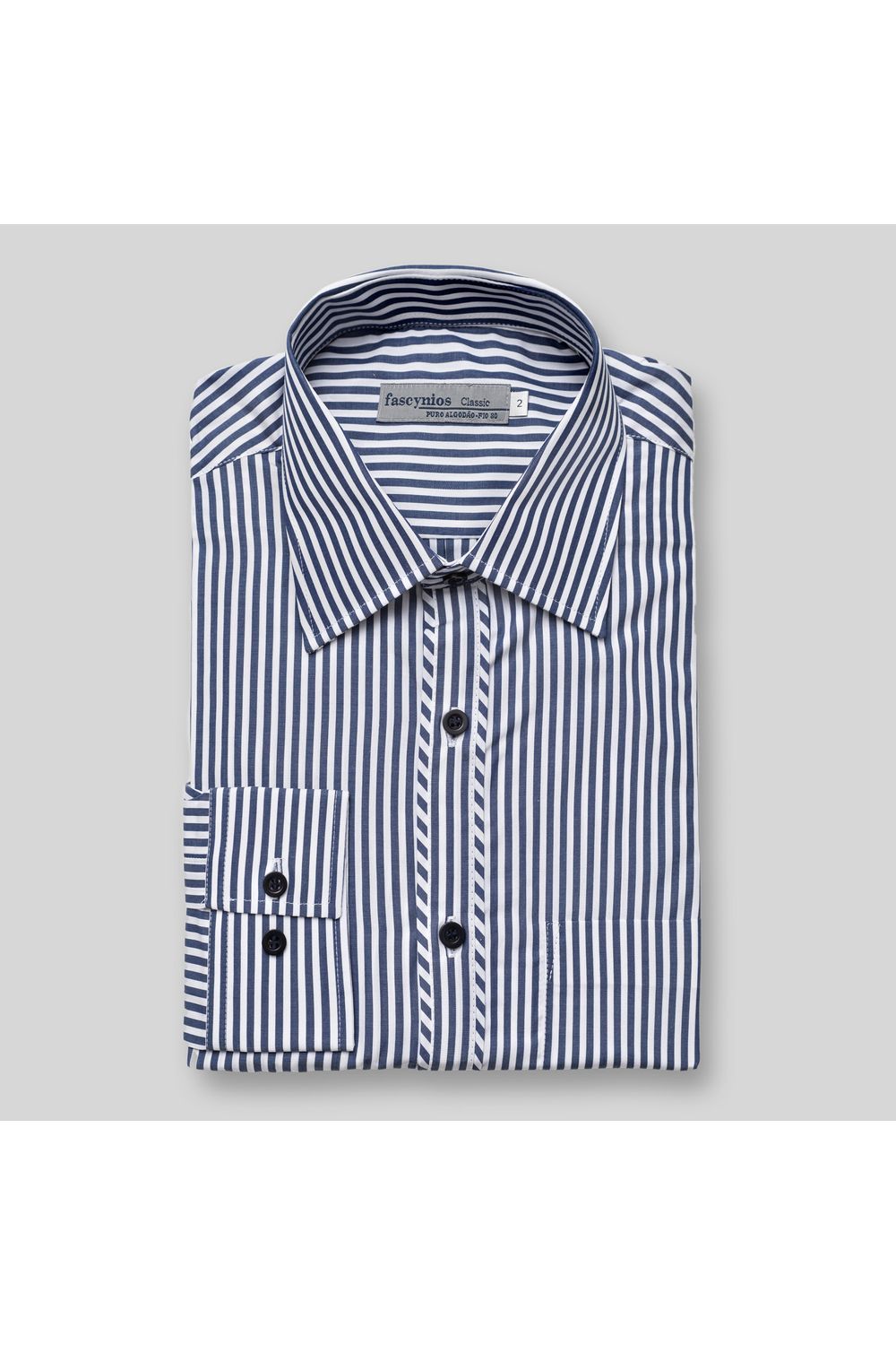 Camisa Listrada Algodão Fio 80 ML Azul