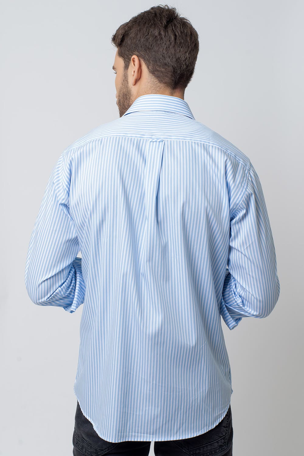 Camisa Listrada Algodão Fio 80 ML Azul Claro
