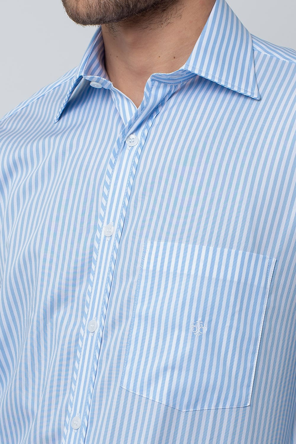 Camisa Listrada Algodão Fio 80 ML Azul Claro