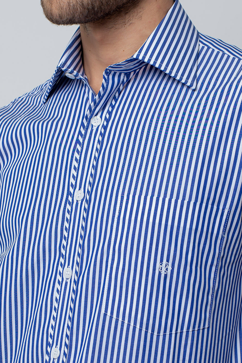 Camisa Listrada Algodão Fio 80 ML Azul Escuro