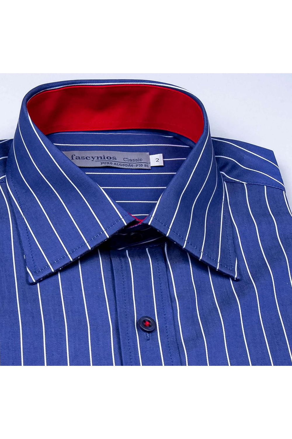 Camisa Listrada Algodão Fio 80 ML Azul Escuro