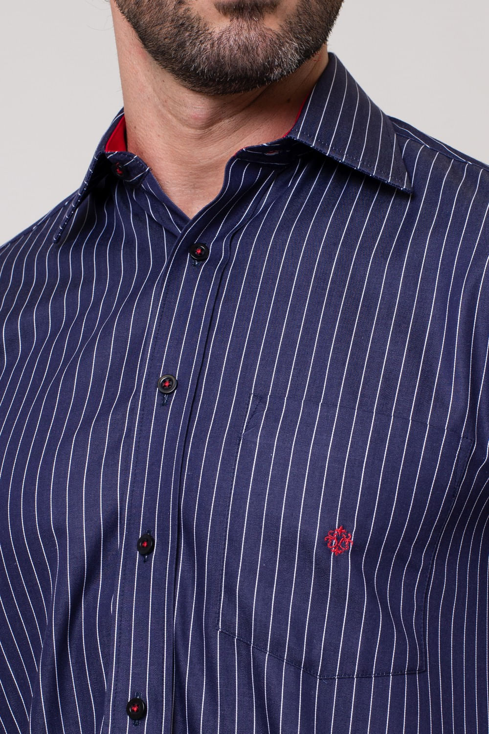 Camisa Listrada Algodão Fio 80 ML Azul Escuro