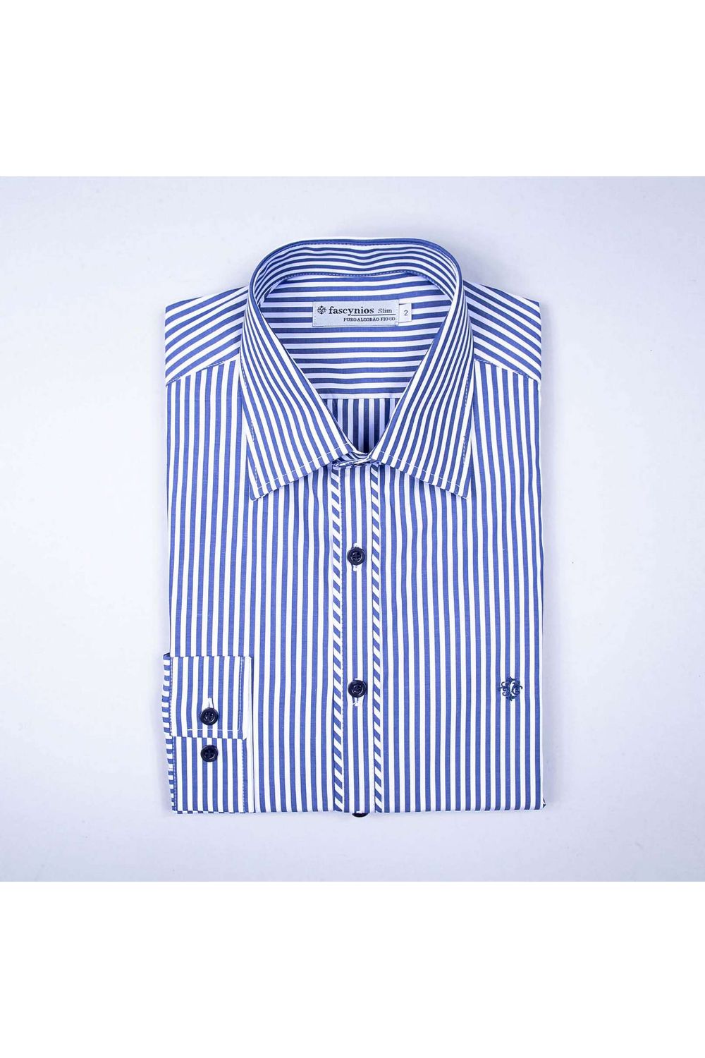 Camisa Slim Algodão Fio 80 ML Azul