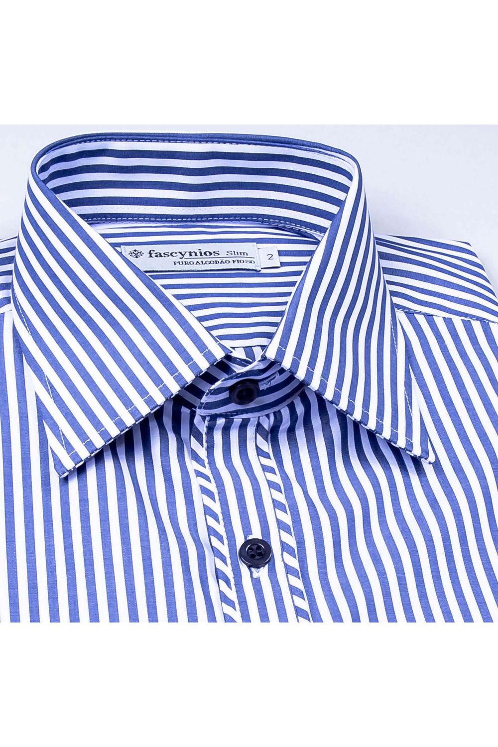 Camisa Slim Algodão Fio 80 ML Azul
