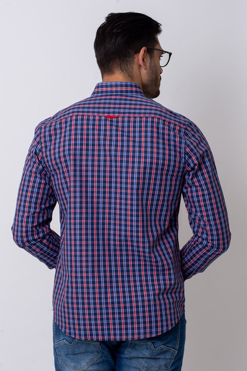 Camisa Slim Xadrez Algodão ML Azul Escuro
