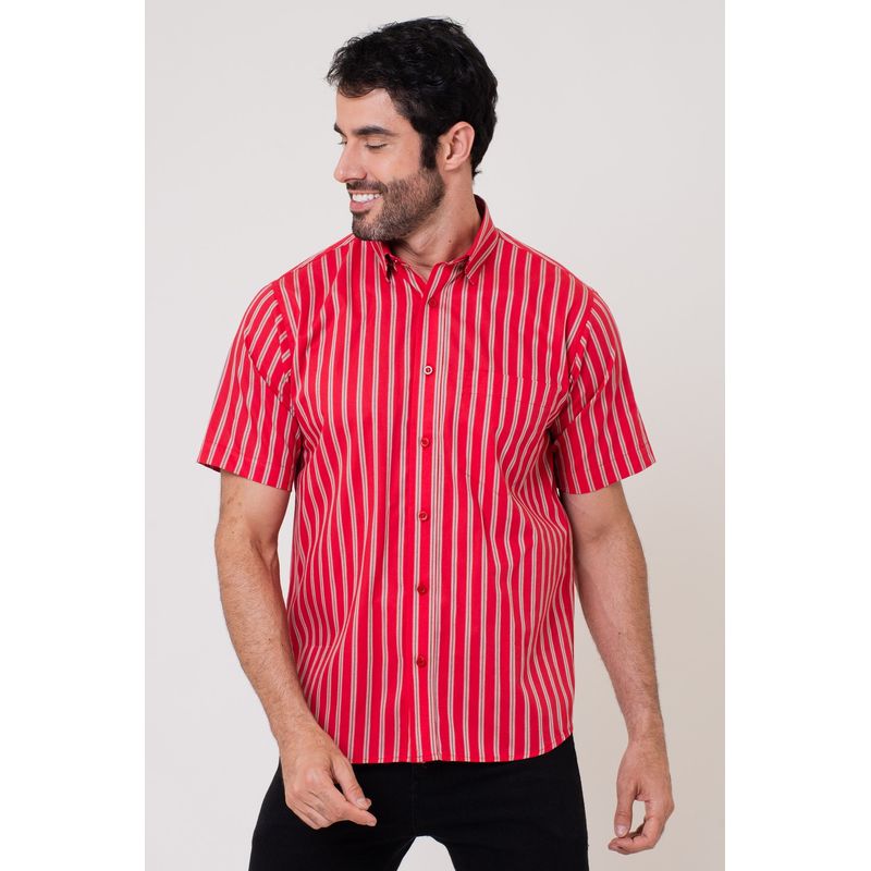 Camisa Listrada Algodão MC Vermelho