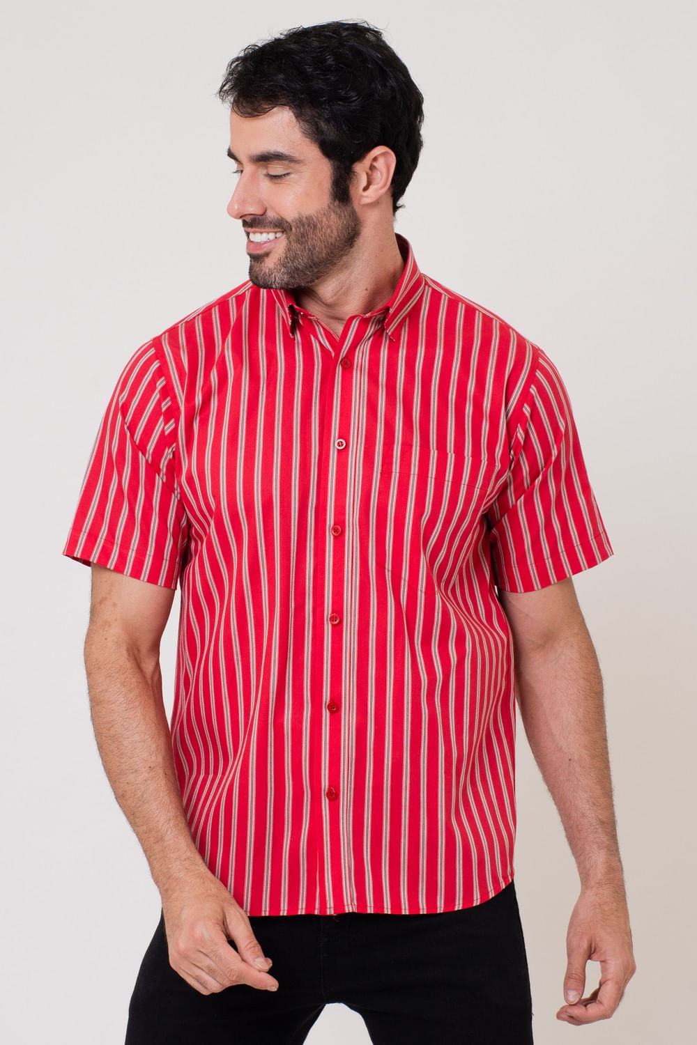 Camisa Listrada Algodão MC Vermelho