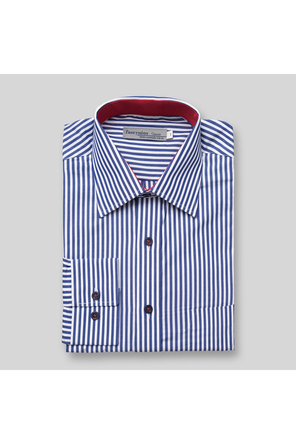 Camisa Listrada Algodão Fio 80 ML Azul Escuro