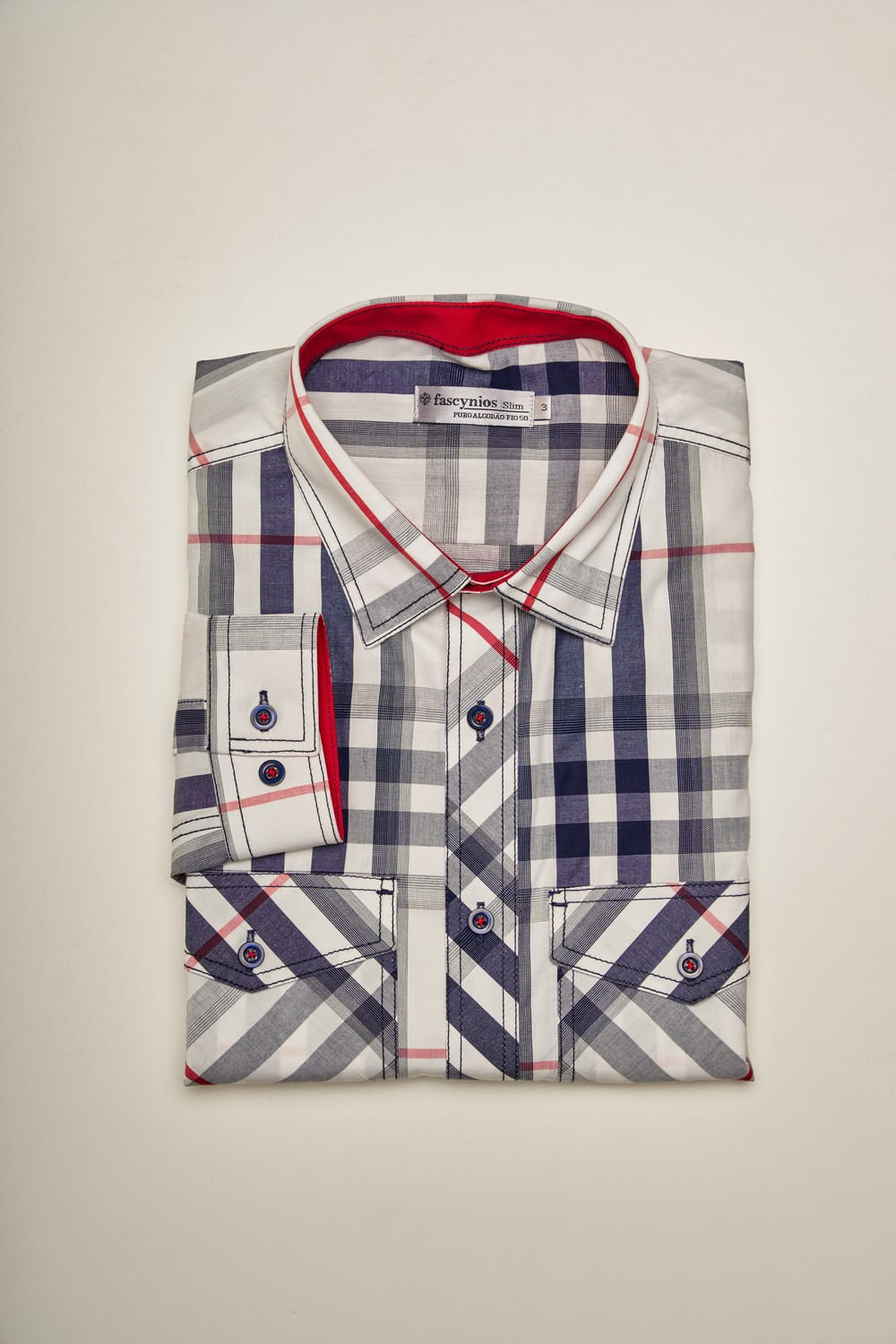 Camisa Slim Xadrez Algodão ML Azul