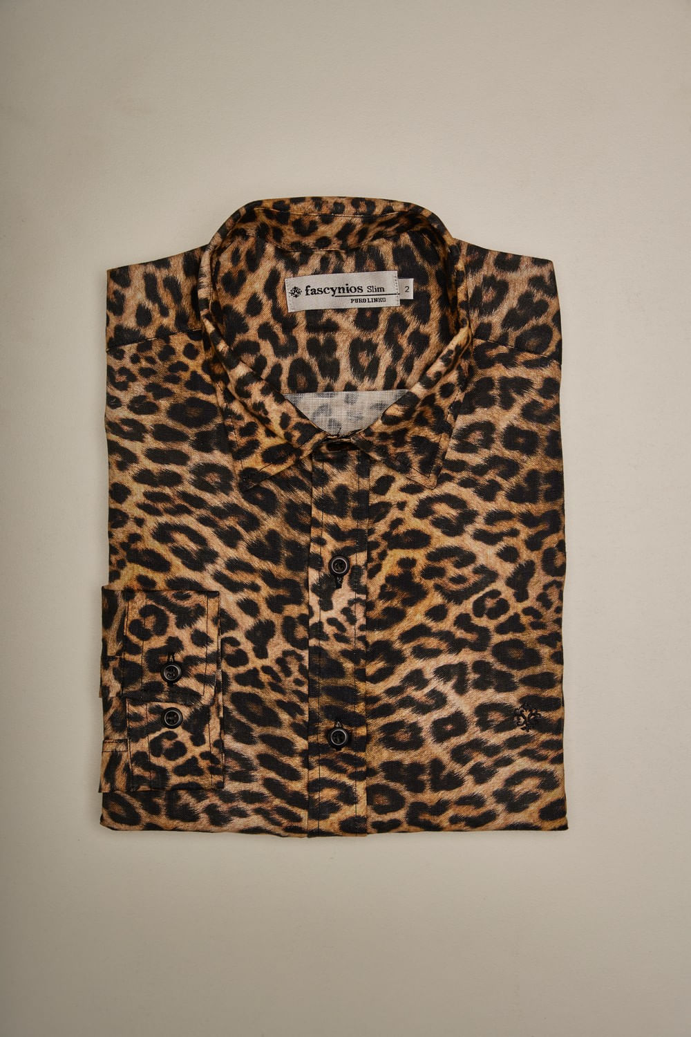 Camisa Slim Estampada Puro Linho ML Azul Escuro