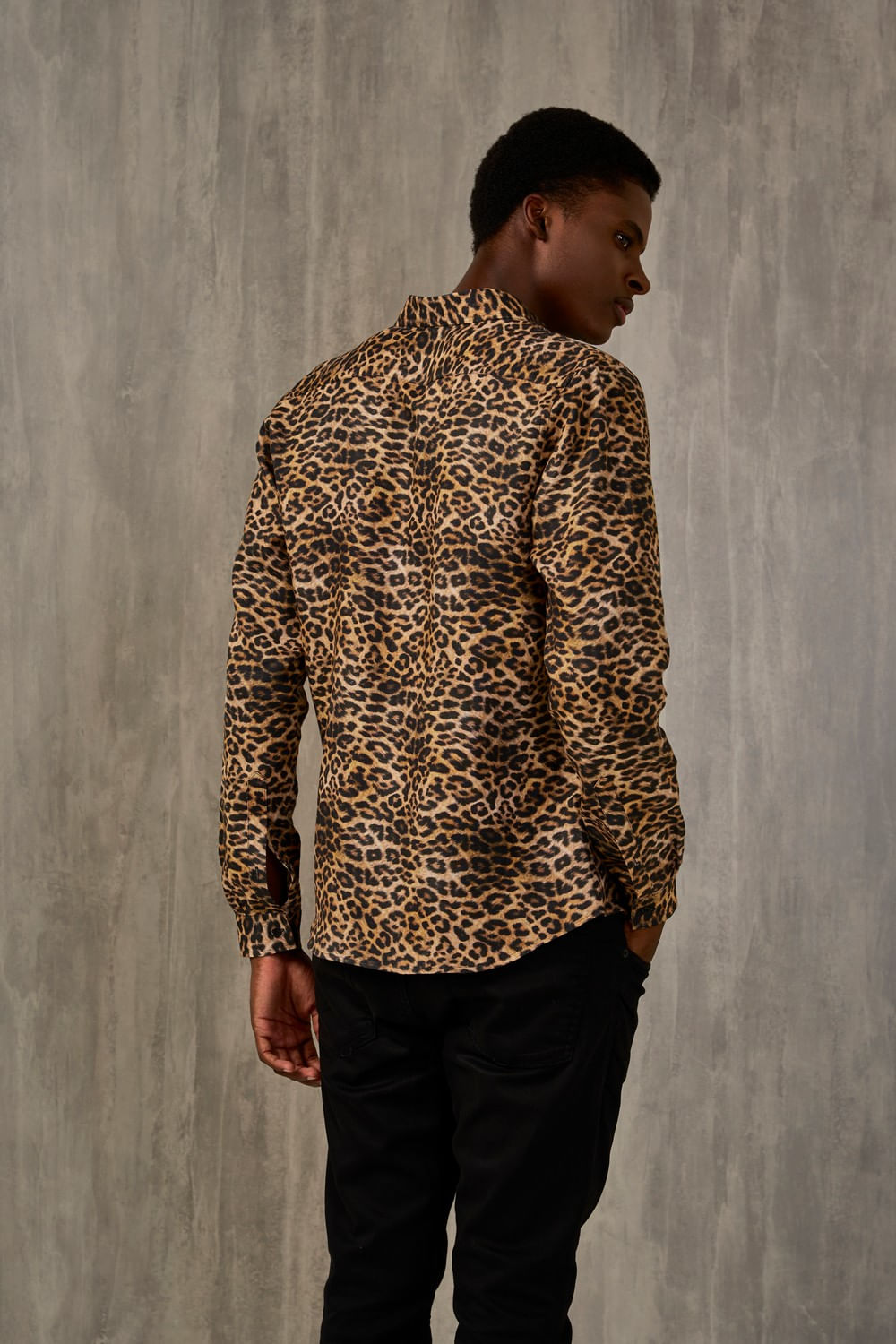 Camisa Slim Estampada Puro Linho ML Azul Escuro