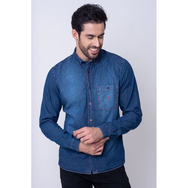 Camisa Slim Jeans ML Azul Escuro